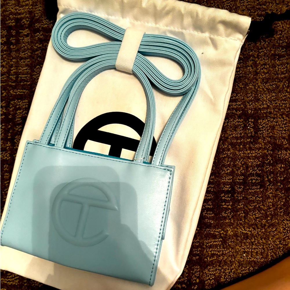 Telfar small pool blue shopper tote
